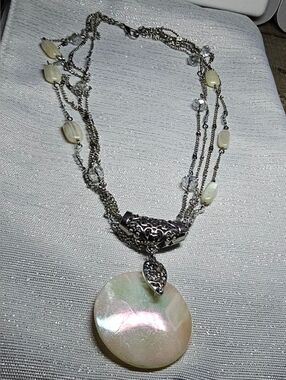 Silvertone Shell Pendant Multi-strand Necklace (J24)